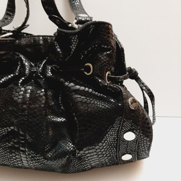 NINE WEST Snake Skin Pattern Purse Black Shoulder Bag with Metallic Accents - Picture 11 of 13